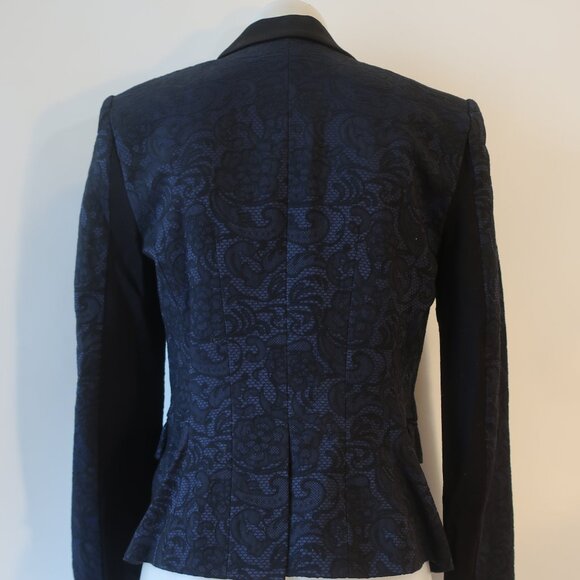 Womens BCBGMaxazria Philipe Dark Navy Black Lace Jacquard Jacket Blazer S - Picture 8 of 10
